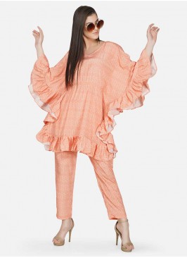 Peach Color Polyster Kaftan Set