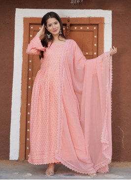 Peach Color Rayon Embroidered Readymade Suit