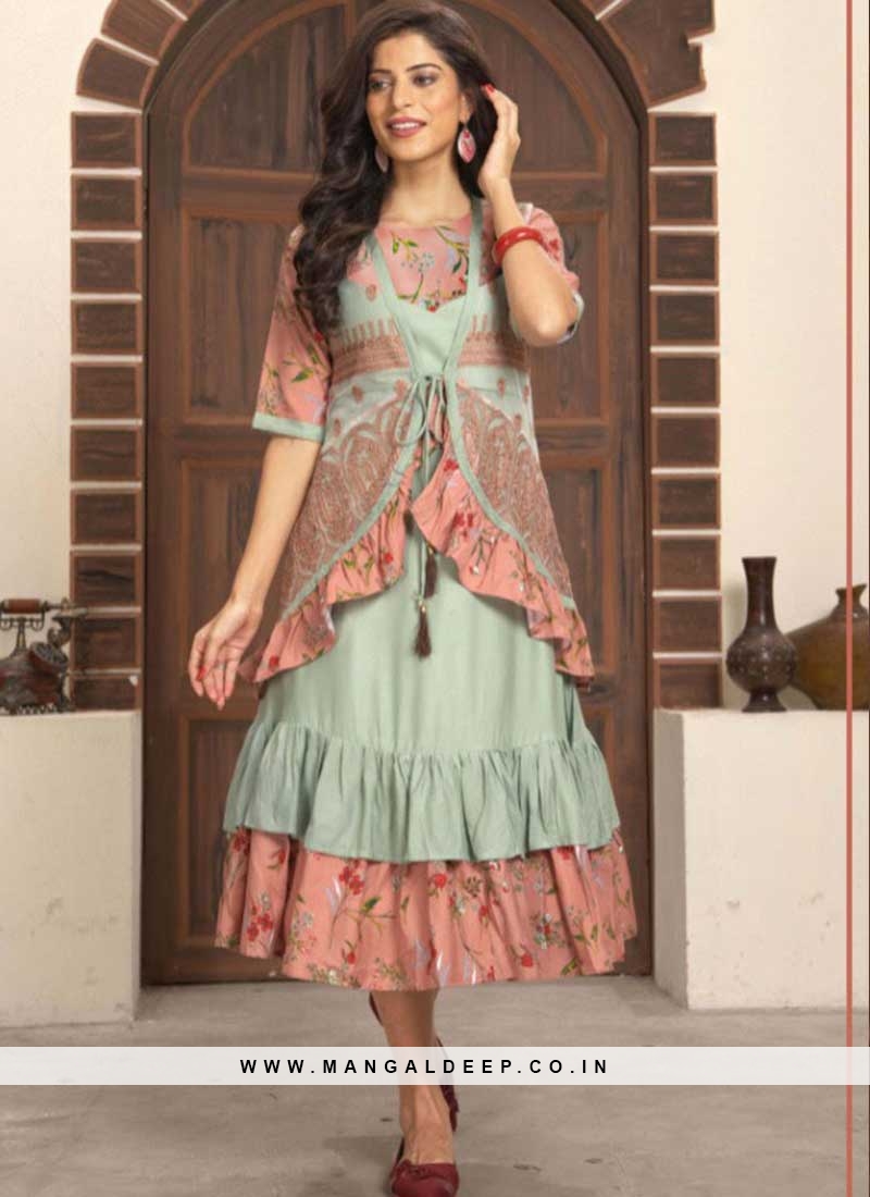 Vee Fab India Trend Rayon With Seperate Short Koti Kurti Online Shopping