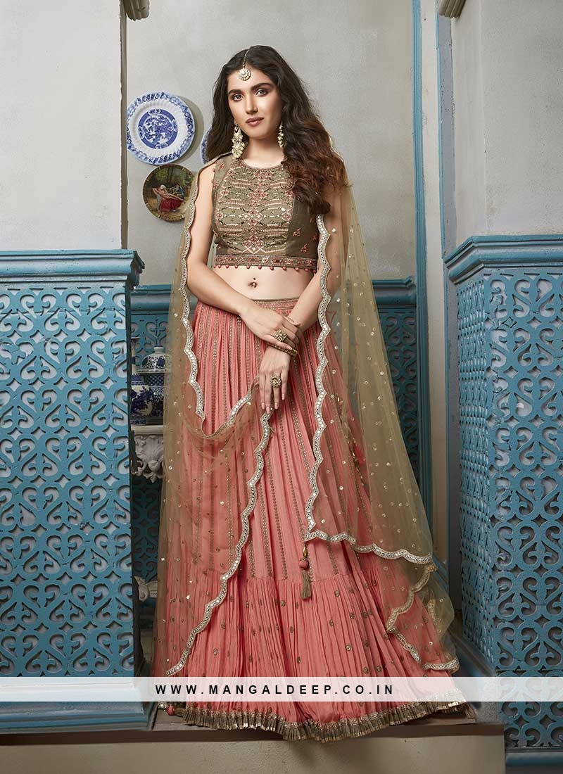 Grey-Red Festive Wear Cutdana With Resham & Zardosi Work Banarasi Art Silk  Lehenga Choli