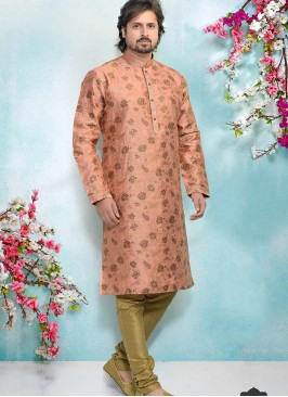 Peach Color Silk Kurta Pajama For Mens