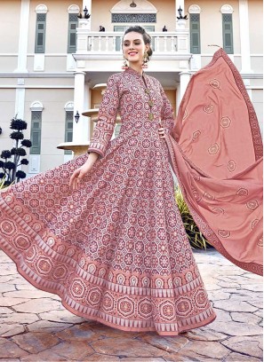 Peach Color Silk Patola Print Salwar Suit