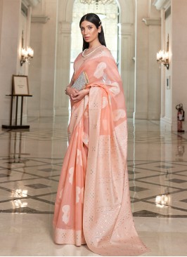 Peach Color Silk Saree For Girls