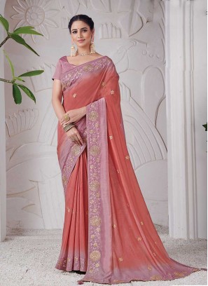 Peach Color Silk Saree For Women