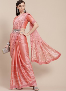 Peach Color Silk Saree With Designer Blouse