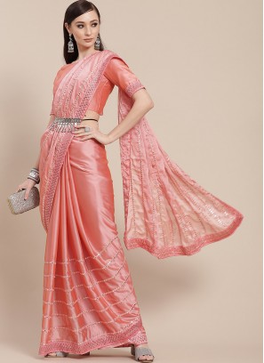 Peach Color Silk Saree With Designer Blouse