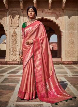 Peach Color Silk Stylish Saree