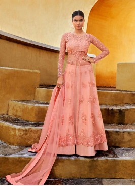 Peach Color Soft Net Anarkali Dress