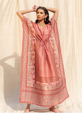 Peach Color Soft Silk Fancy Kaftan