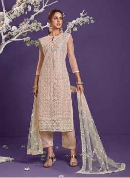 Peach Color Thread Work Suit