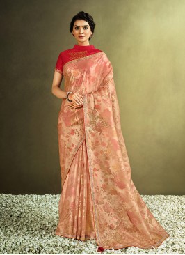 Peach Color Tissue Printed Saree