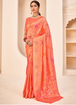 Peach Color Traditional Saree