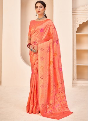 Peach Color Traditional Saree