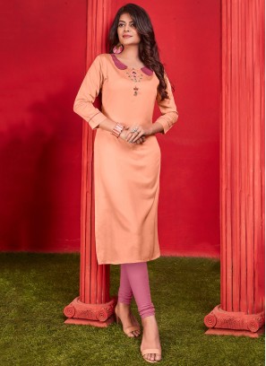 Peach Cotton Festival Party Wear Kurti