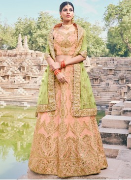 Peach Embroidered A Line Lehenga Choli