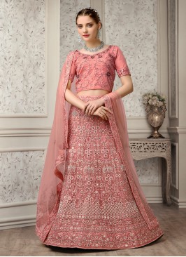 Peach Embroidered A Line Lehenga Choli