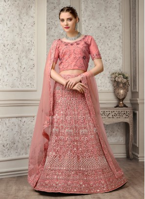 Peach Embroidered A Line Lehenga Choli