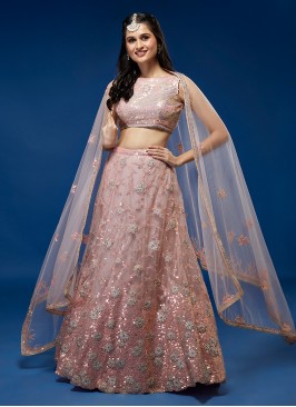 Peach Embroidered A Line Lehenga Choli