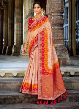 Peach Embroidered Designer Saree