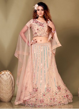 Peach Embroidered Mehndi Readymade Lehenga Choli