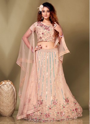 Peach Embroidered Mehndi Readymade Lehenga Choli