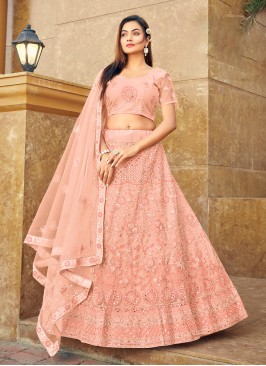 Peach Embroidered Reception Lehenga Choli