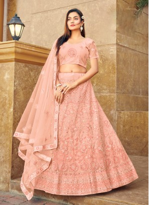 Peach Embroidered Reception Lehenga Choli