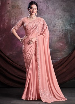 Peach Embroidered Trendy Saree