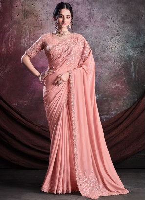 Peach Embroidered Trendy Saree