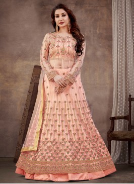 Peach Engagement Net Trendy Suit