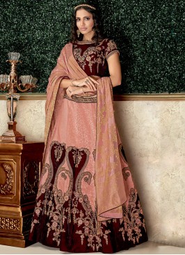 Peach Fancy Fabric Bridal Lehenga Choli