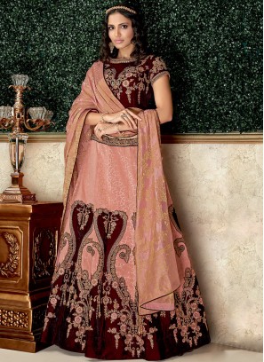 Peach Fancy Fabric Bridal Lehenga Choli