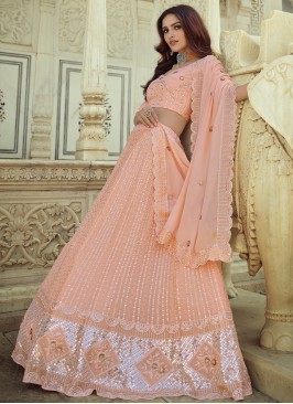 Peach Faux Georgette Mehndi Lehenga Choli