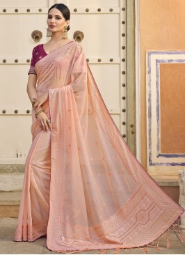 Peach Festival Contemporary Style Saree