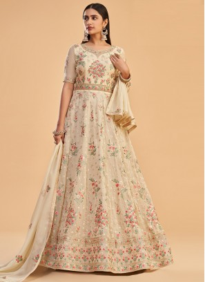 Peach Festive Function Wear Georgette Anarkali Salwar Suit