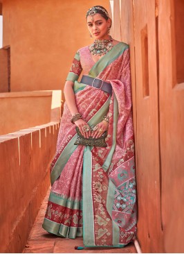 Peach Foil Print Trendy Saree