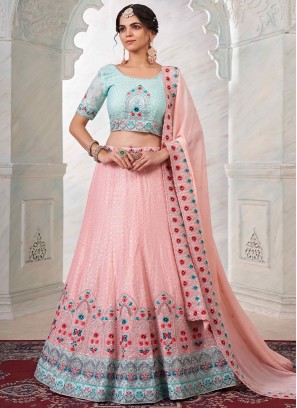Peach Georgette Lehenga Choli