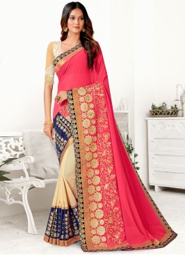 Peach Georgette Multi Saree