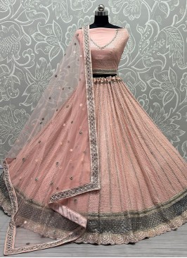 Peach Georgette Sequins Lehenga Choli