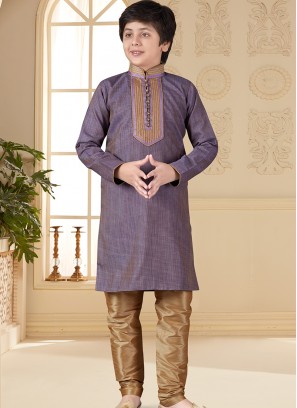 Light purple Jacquard Indo Western Suit for Boys.