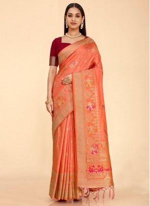 Peach Mehndi Classic Saree
