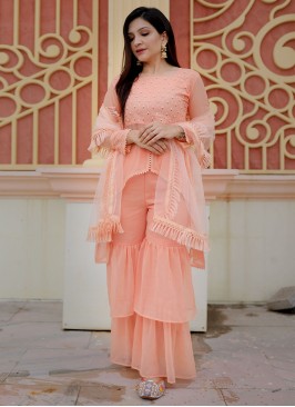 Peach Mirror Faux Georgette Readymade Salwar Suit