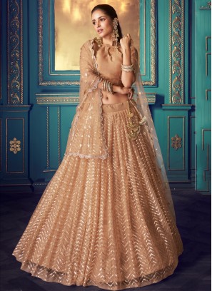 Peach Net Ceremonial Bollywood Lehenga Choli