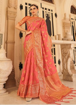 Peach Organza Party Classic Saree