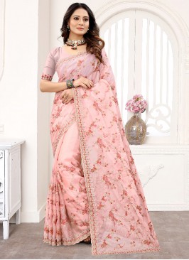 Peach Organza Wedding Designer Saree