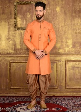 Peach Panjabi Style Indo Western Suit