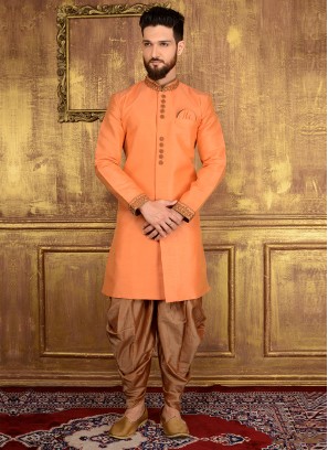 Peach Panjabi Style Indo Western Suit