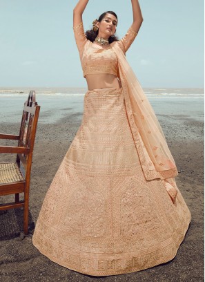 Peach Reception A Line Lehenga Choli