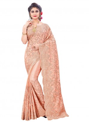 Peach Resham Sangeet Designer Saree