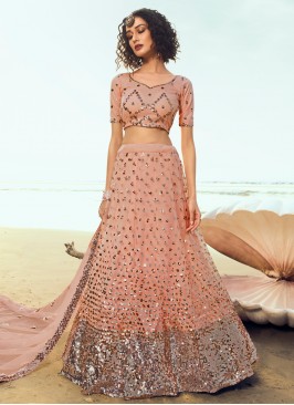 Peach Sequins Lehenga Choli